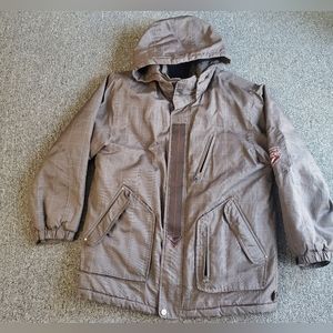 HAWKE & CO Men Size 14/16 Hooded Insulated Jacket Grey Plaid Adult Full Zip Coat